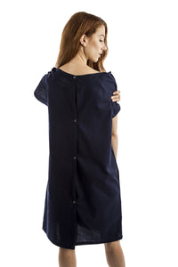 fun women's hospital gown navy with peace sign
